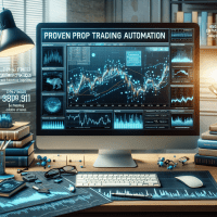 Screenshot of a prop trading automation dashboard showing real-time data and backtesting metrics